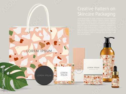 Beautiful Terrazzo Pattern on Skincare Packaging Template : Vector Illustration