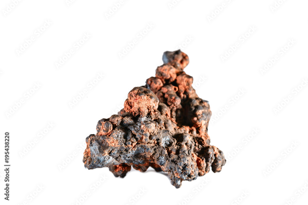 Macro shooting of natural gemstone. The raw mineral is goethite. Morocco. Isolated object on a white background.