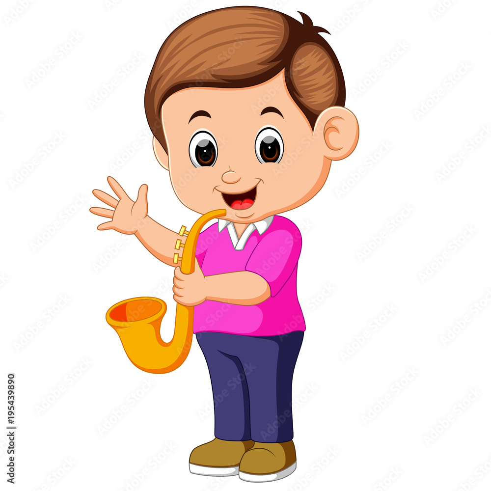 boy plays saxophone