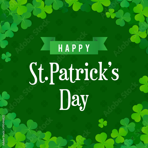 Happy St. Patrick's Day Card vector illustration. Shamrock frame with typography.