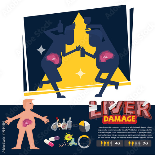 liver crisis. liver damage with infographic element. Liver cirrhosis concept - vector illustration