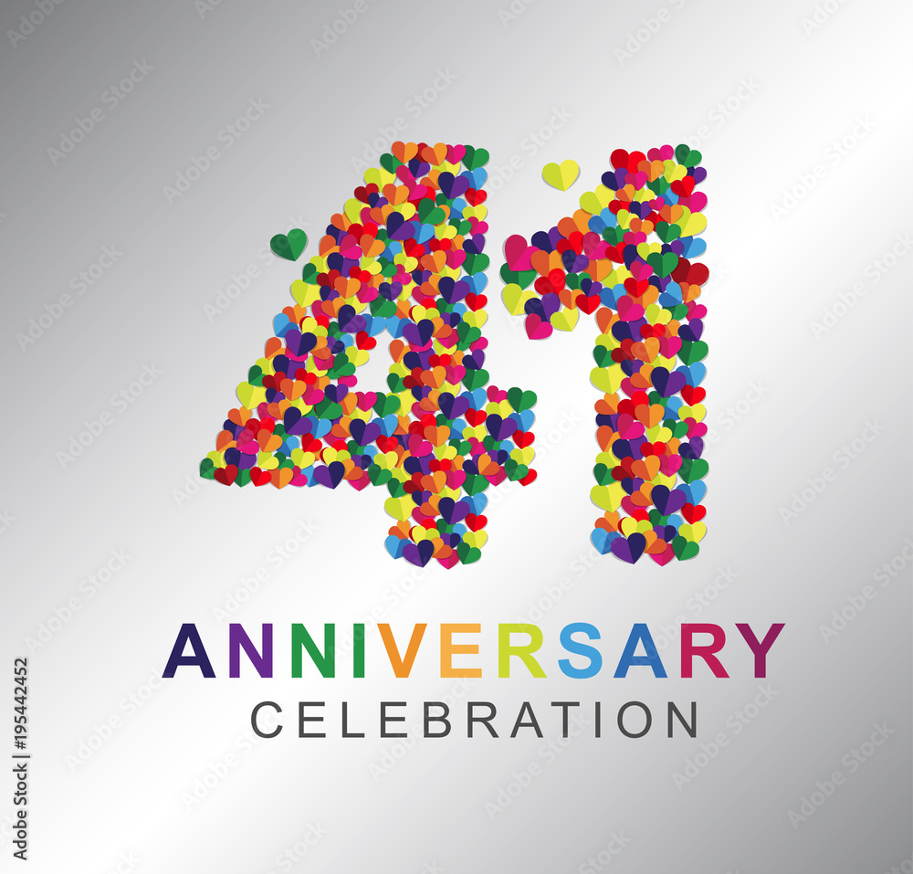 Number forty-one, 41st years made from multicolor hearts. Love alphabet. anniversary, aniversary, forty-one years anniversary celebration logotype. 41st anniversary logo.forty-one years.