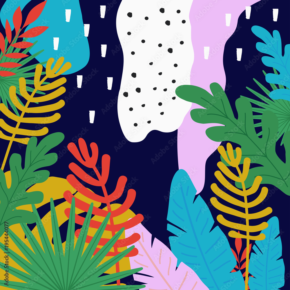 Tropical jungle leaves background. Tropical poster design. Tropical leaves art print. Wallpaper, fabric, textile, wrapping paper vector illustration design Tropical jungle leaves background. Tropical poster design. Tropical leaves art print. Wallpaper, fabric, textile, wrapping paper vector illustration design