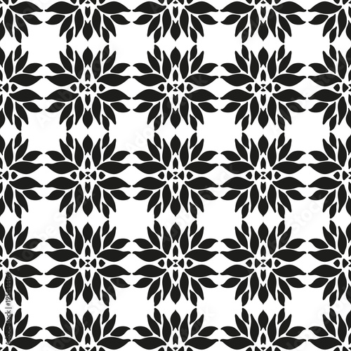 Ornamental seamless floral ethnic black and white pattern