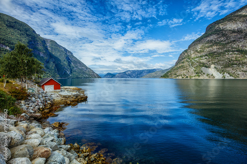 Beautiful fishing house on fjord. Norway