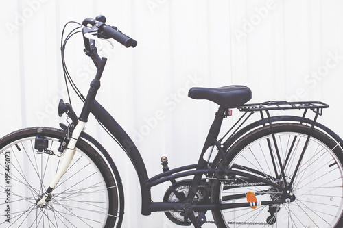 Black bicycle ready to ride outside