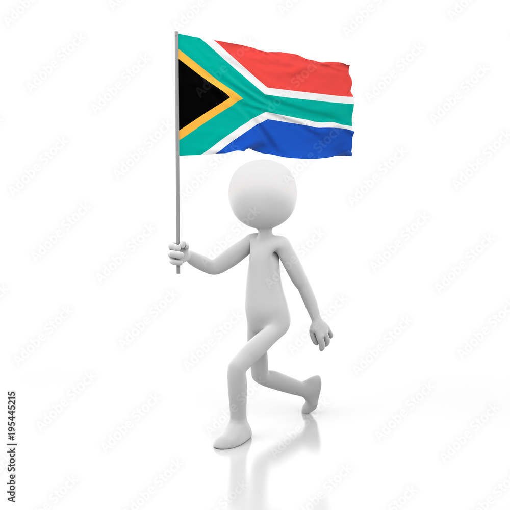 Small Person Walking with South Africa Flag in a Hand Small Person Walking with South Africa Flag in a Hand