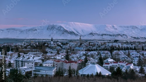 Time-lapse footage of cold winter morning in capital city Reykjavik, Iceland.