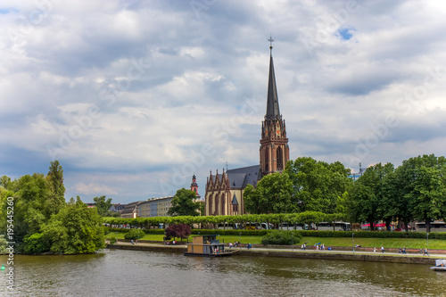 River Main. Embankment and church "Three Kings". Frankfurt am Main, Germany