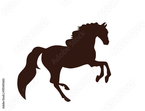 Black silhouette of horse. White background. Icon.