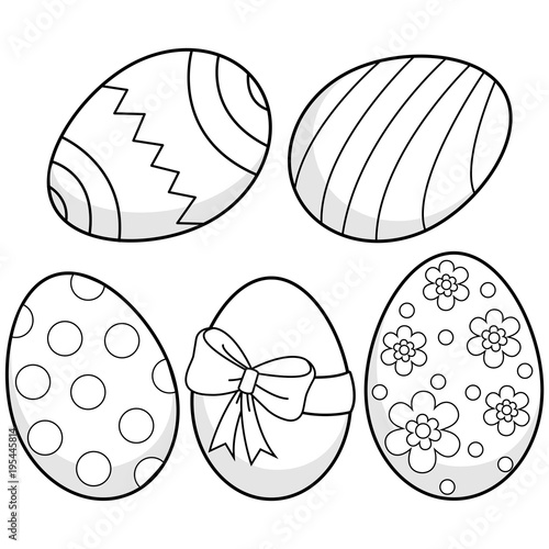 Decorated Easter eggs. Vector black and white coloring page