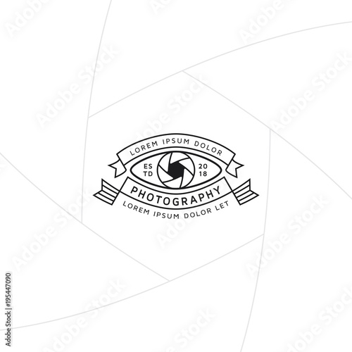 Camera eye badge and label, Logo for studio and photographer or videographer with eye and lens symbol. Photography logo template