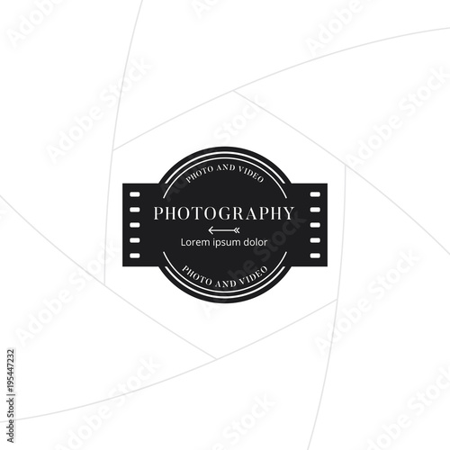 Photography and film badge or label design, Logo for studio and photographer or videographer with roll tape symbol. Photography logo template