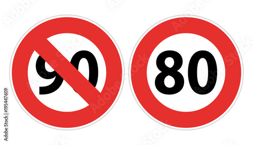Nouvelle mesure de limitation de vitesse. Panneau 80 km/h et 90 km/h barré.