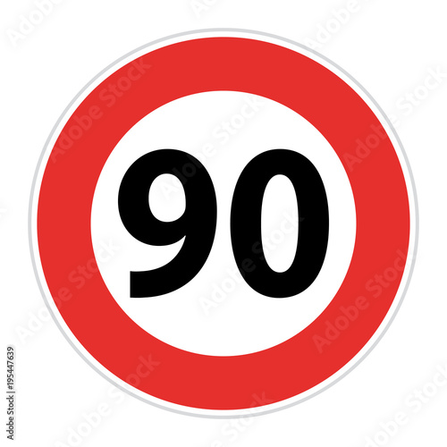panneau de signalisation 90 km/h. Vitesse maximale autorisée.