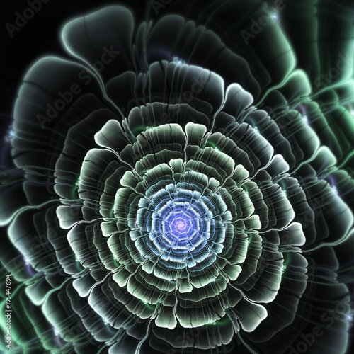 Green and blue fractal flower  digital artwork for creative graphic design