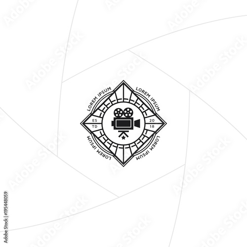 Travel photography badge or label design, Logo for studio and travel photographer or videographer with camera and globe symbol. Photography logo template