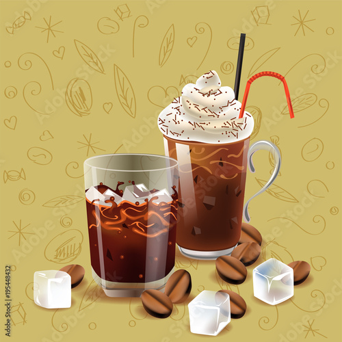 Iced coffee realism style vector illustration