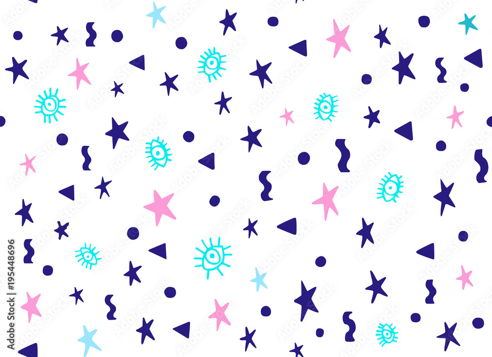 Seamless pattern eyes with stars Blue and pink