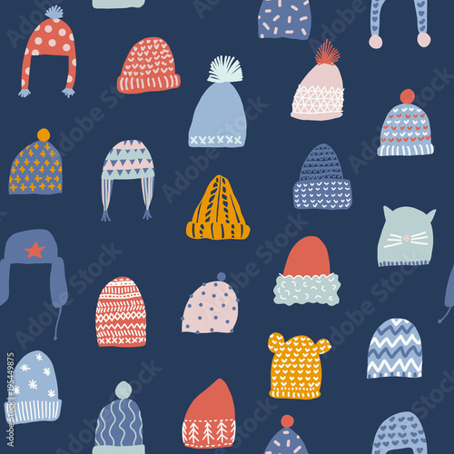 Christmas greeting card with knitted hats.
