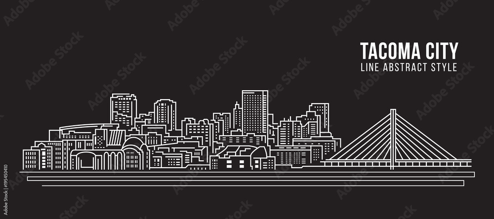 Cityscape Building Line art Vector Illustration design - Tacoma city