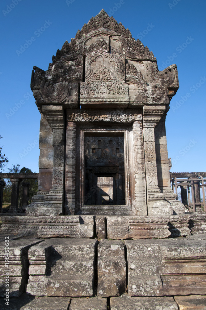 Fototapeta premium Dangrek Mountains Cambodia, view of eastern entrance to Gopura IV at the 11th century Preah Vihear Temple complex