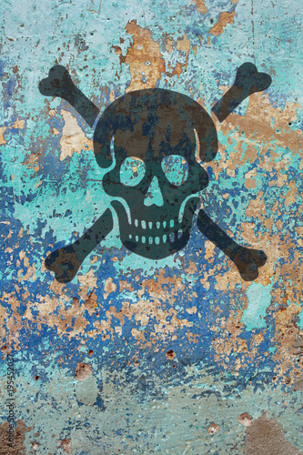 Skull and crossbones on a distressed wall  photo