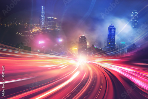 Photography Motion speed effect with Hong Kong cityscape on background