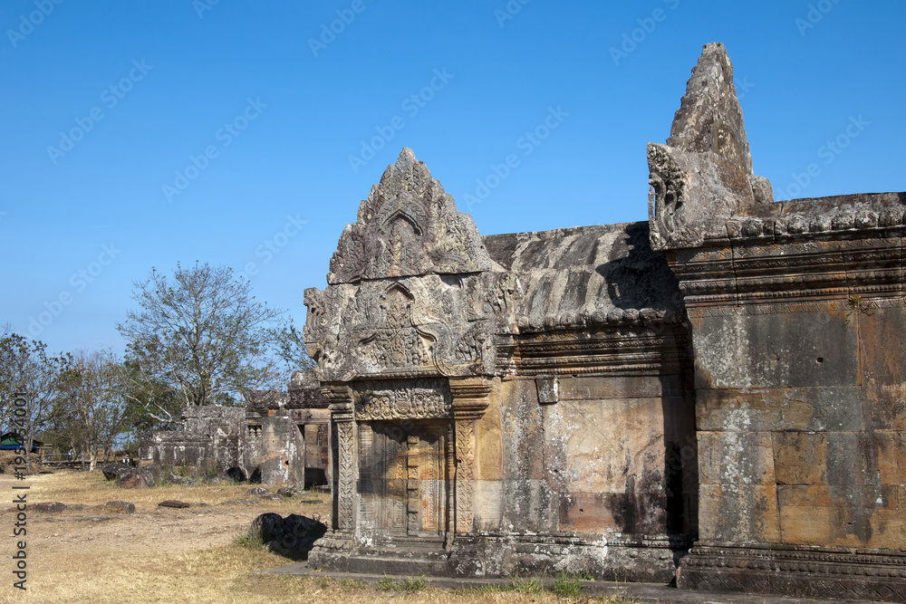 Dangrek Mountains Cambodia, false doorway at corner of building at the  11th century Preah Vihear Temple complex
