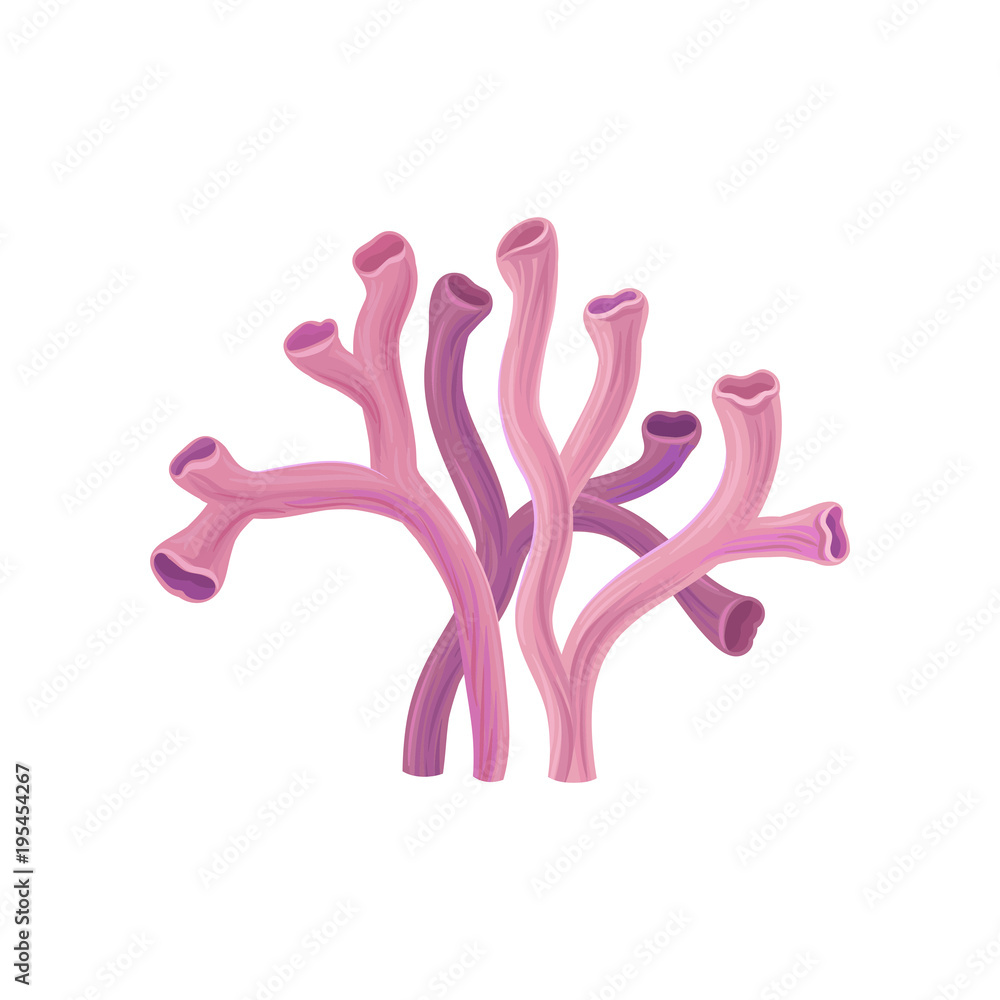 Obraz premium Detailed vector icon of purple-pink coral tubes. Underwater organism. Tropical sea plant. Marine theme. Aquarium design element. Decorative vector