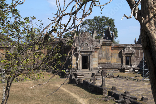 Dangrek Mountains Cambodia, view of Gopura III with decorated entrance at the 11th century Preah Vihear Temple  photo