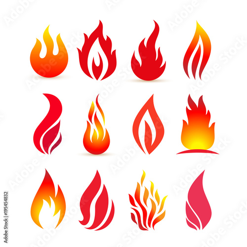 Set of fire logo. Red, yellow fire vector illustration. Isolated on white background