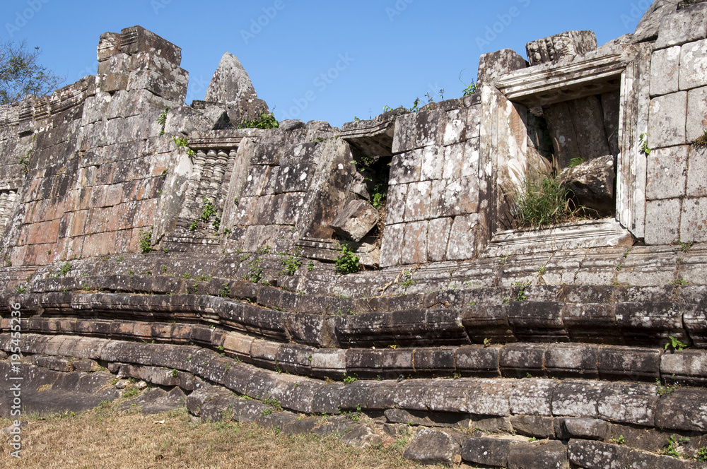 Dangrek Mountains Cambodia, view of collapsed wall at the 11th century  Preah Vihear Temple complex