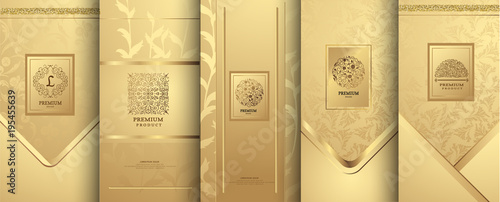 Collection of design elements,labels,icon,frames, for packaging,design of luxury products.for perfume,soap,wine, lotion.Made with Made with golden foil.Isolated on white background.vector illustration