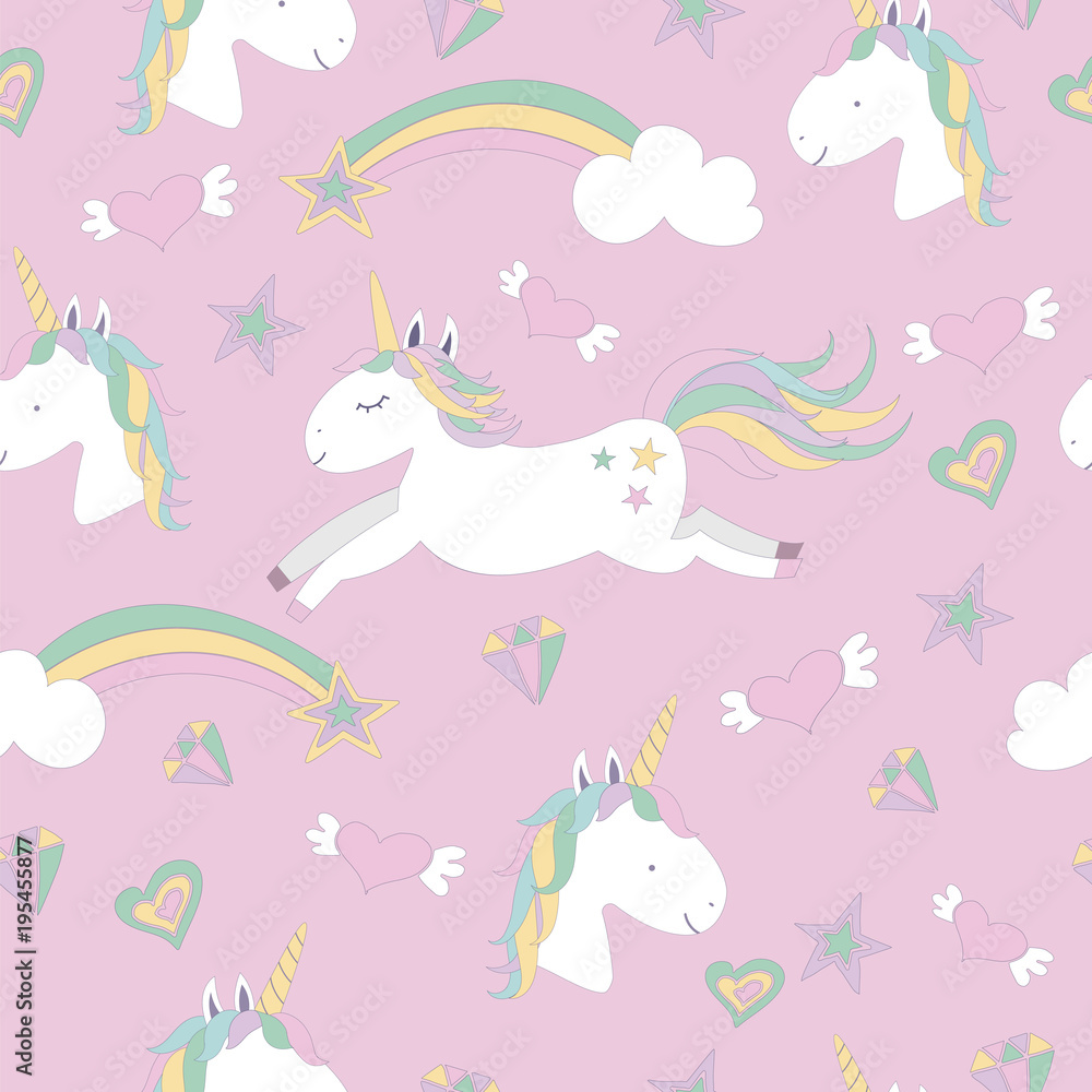 Vector seamless pattern with magical unicorns. Vector seamless pattern with magical unicorns.