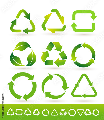 Set of Recycled cycle arrows icon. Recycled eco icon. Vector illustration. Isolated on white background