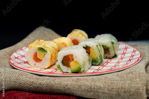 Japanese food Sushi Roll Maki of Salmon and avocado