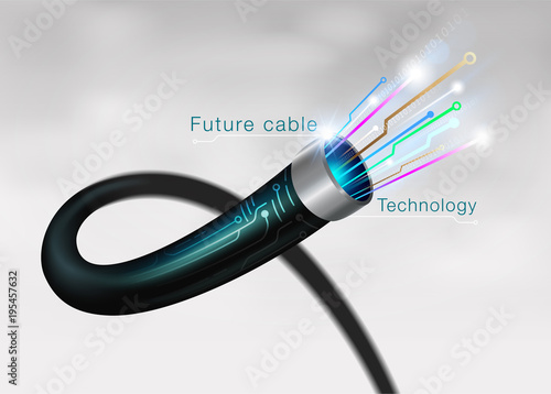 Realistic Vector Illustration Fiber Optic future Cable technology on White Background. EPS file.
