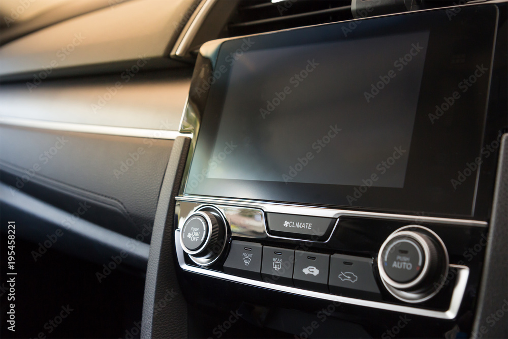 car monitor display by touch screen with air conditional and radio bottons