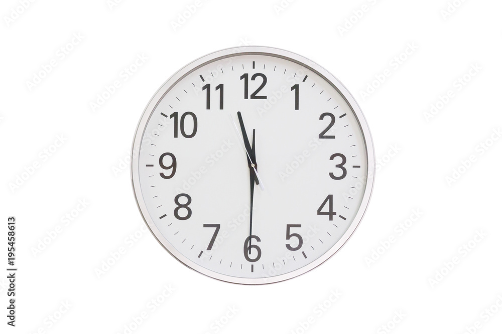 white silver clock isolate on white background, lunch time clock white silver clock isolate on white background, lunch time clock
