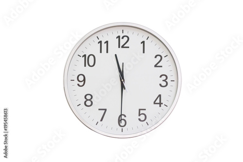 white silver clock isolate on white background, lunch time clock