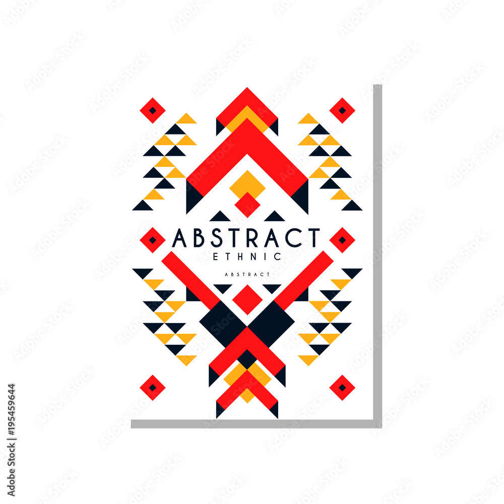 Abstrat ethnic card, colorful ethno tribal geometric ornament, trendy pattern element for business, logo, invitation, flyer, poster, banner vector Illustration