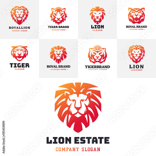 Fototapeta Naklejka Na Ścianę i Meble -  Tiger and lions face logo badge strength predator power wildcat vector illustration.