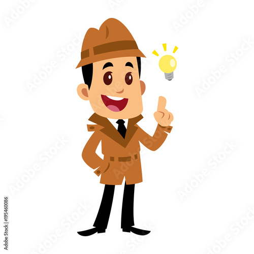 Vector drawing of a detevtive man, he has come up with an idea