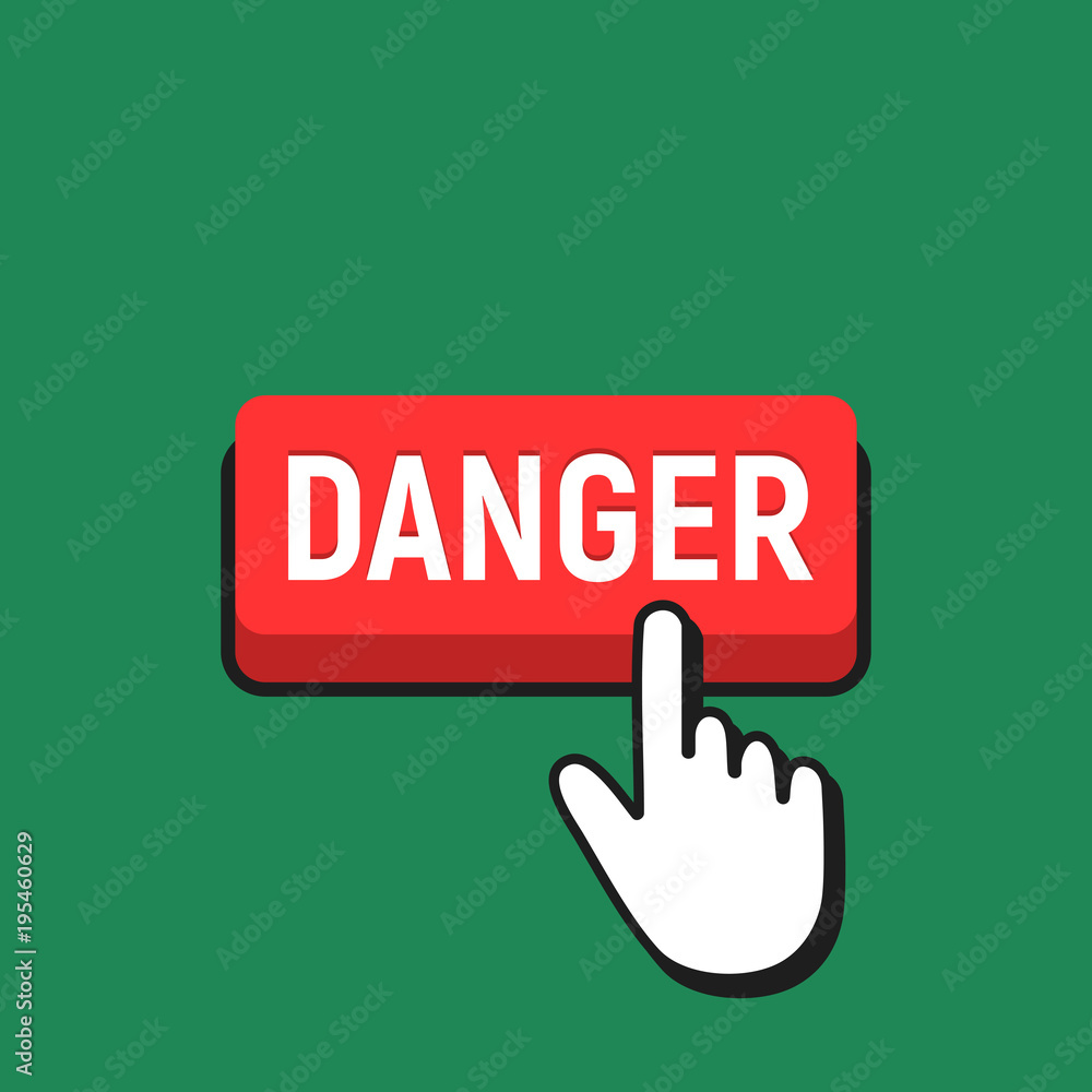 Hand Mouse Cursor Clicks the Danger Button. Hand Mouse Cursor Clicks the Danger Button.