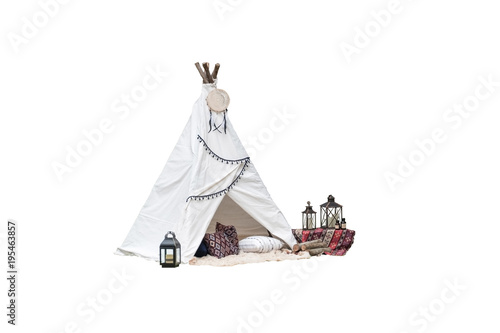 teepee tent on white background. bohemian fashion.