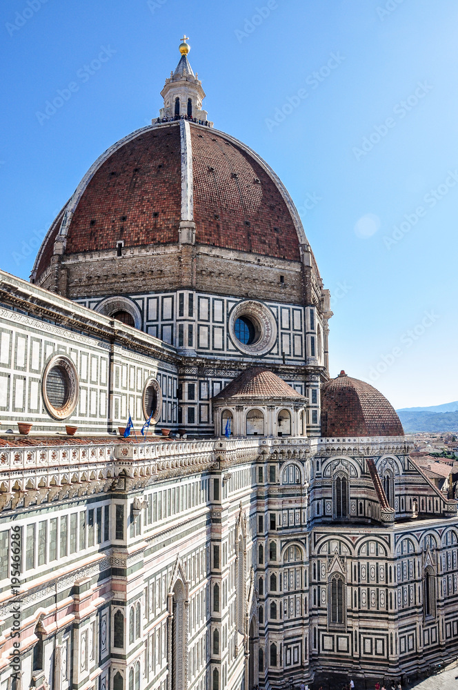 view of the historic center of Florence and the Cathedral of Santa Maria del Fiore from a height
