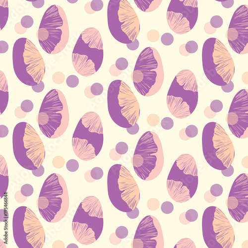 Hand drawn ginkgo leaves pattern in a purple, yellow and pink colors palette vector illustration Easter eggs set