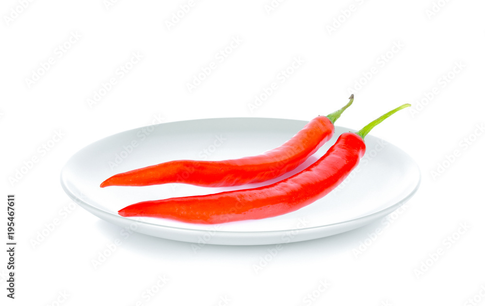 chili in white plate on white background