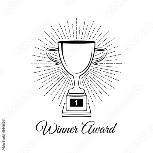 Sport trophy sketch. Hand drawn winners prize. Winner cup. .